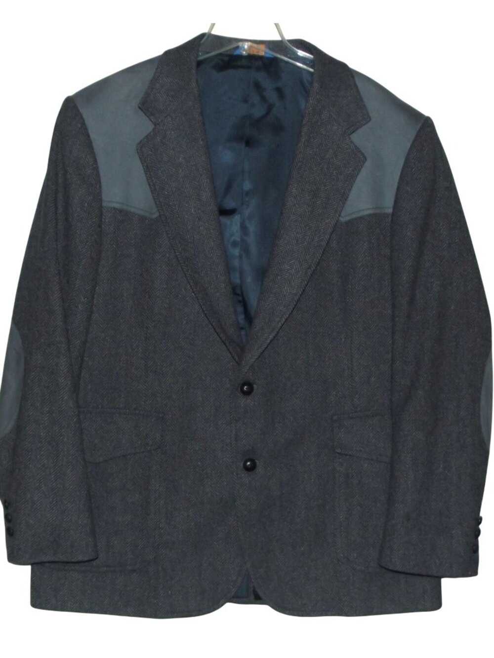 Pendleton Western Blazer Mens 44 Vtg Gray Blue Wool Tweed suede elbow patches